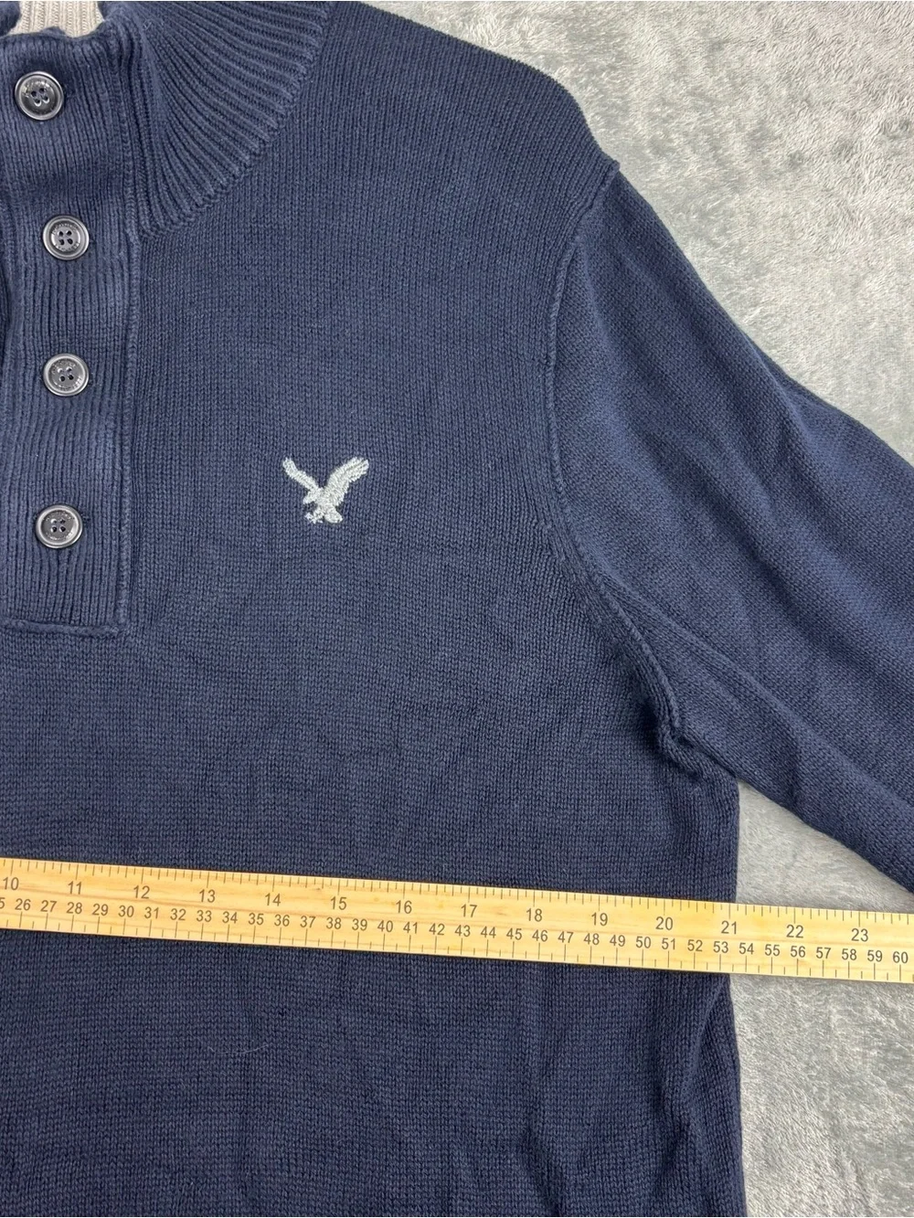 American Eagle Outfitters Sweater Mens Large Blue Mock Neck Henley Classic Fit